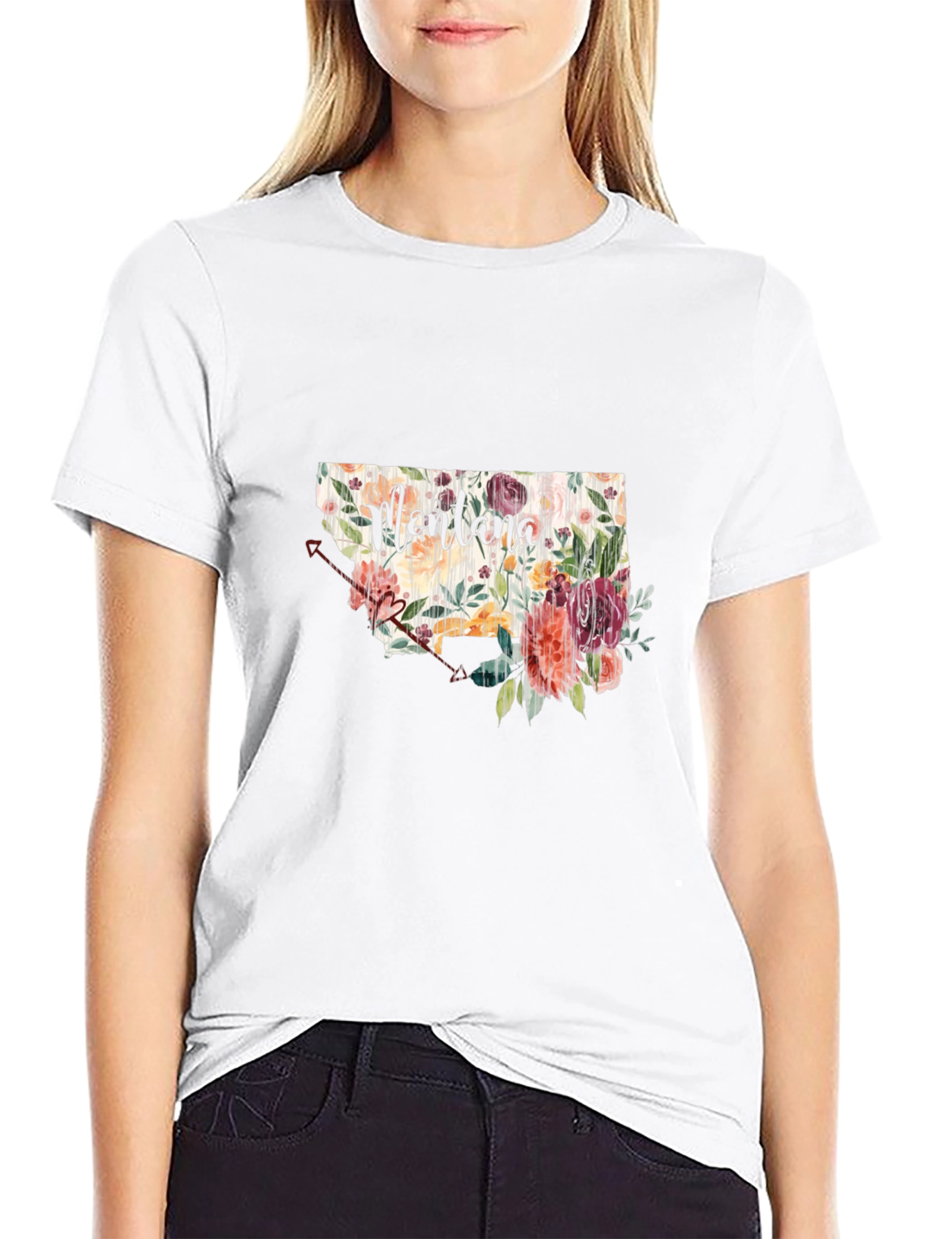 Floral Montana State Black T-Shirt