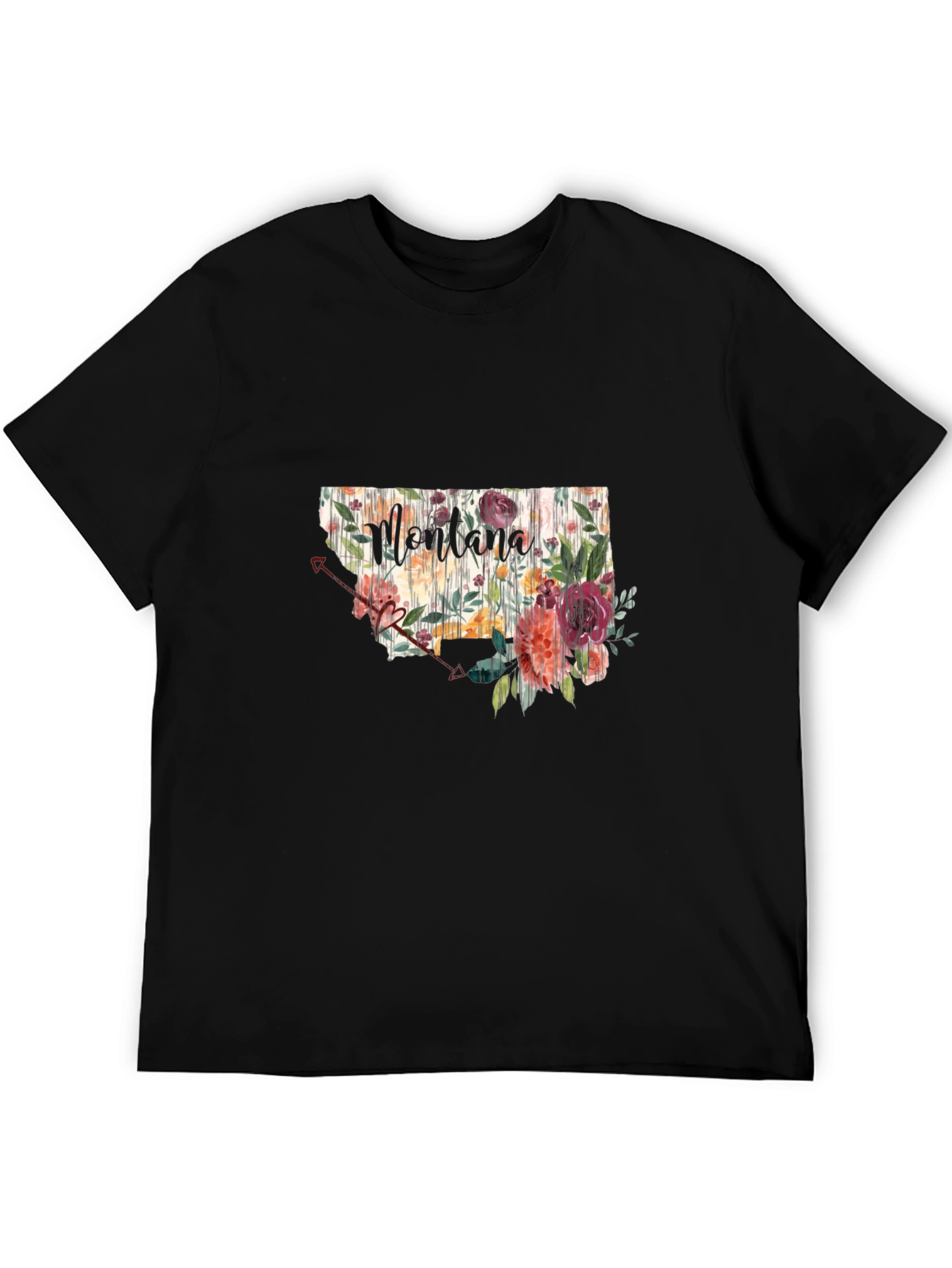 Floral Montana State Black T-Shirt