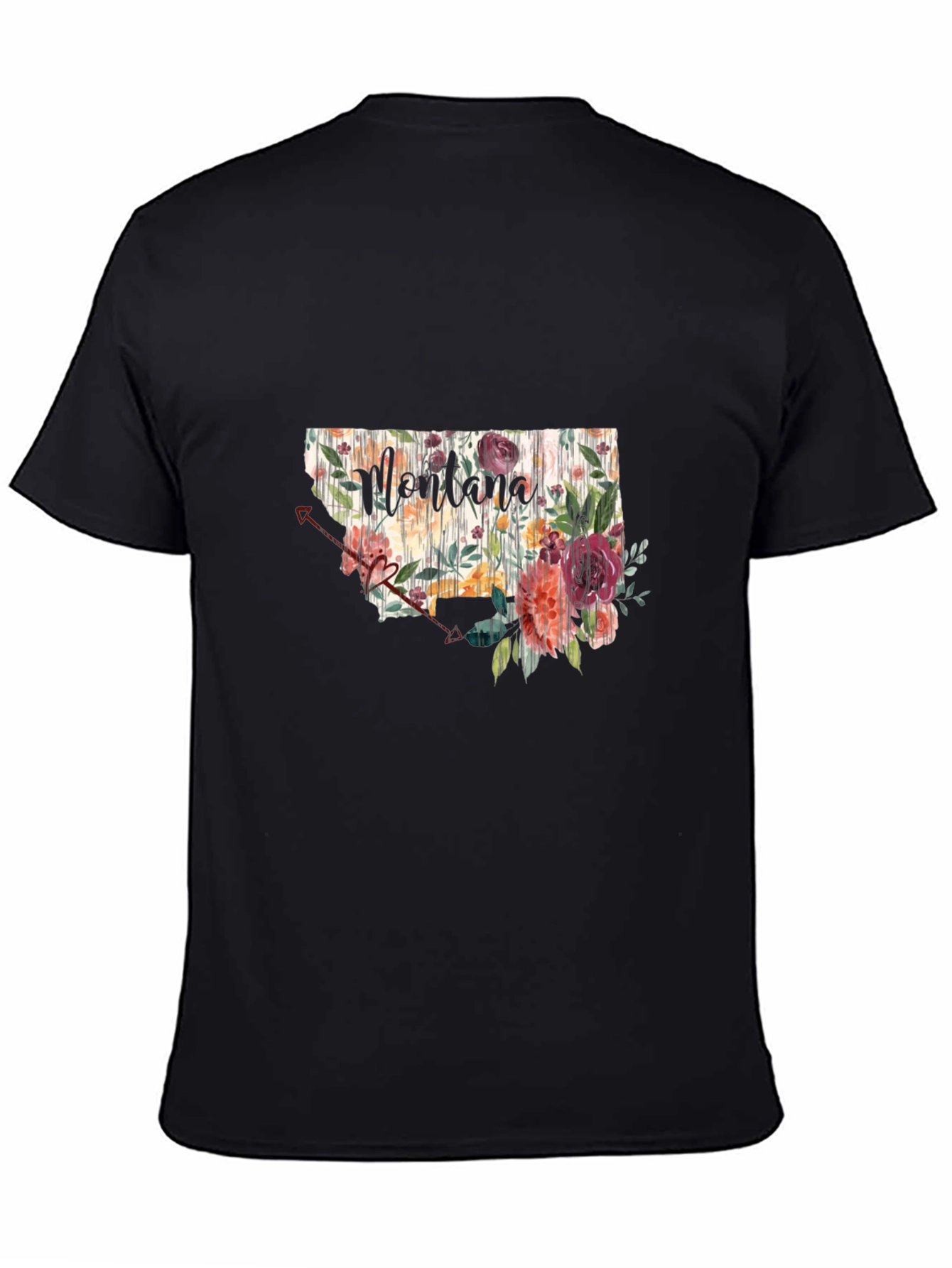 Floral Montana State Black T-Shirt