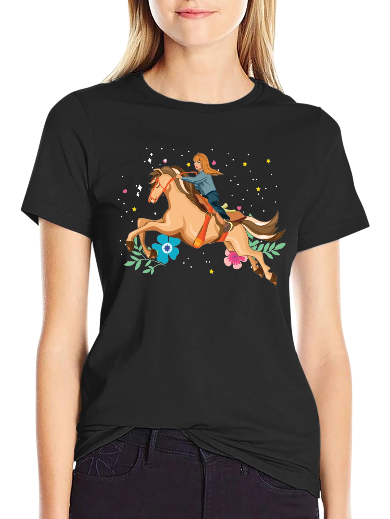Horse Riding Graphic Tee - Black Unisex T-Shirt