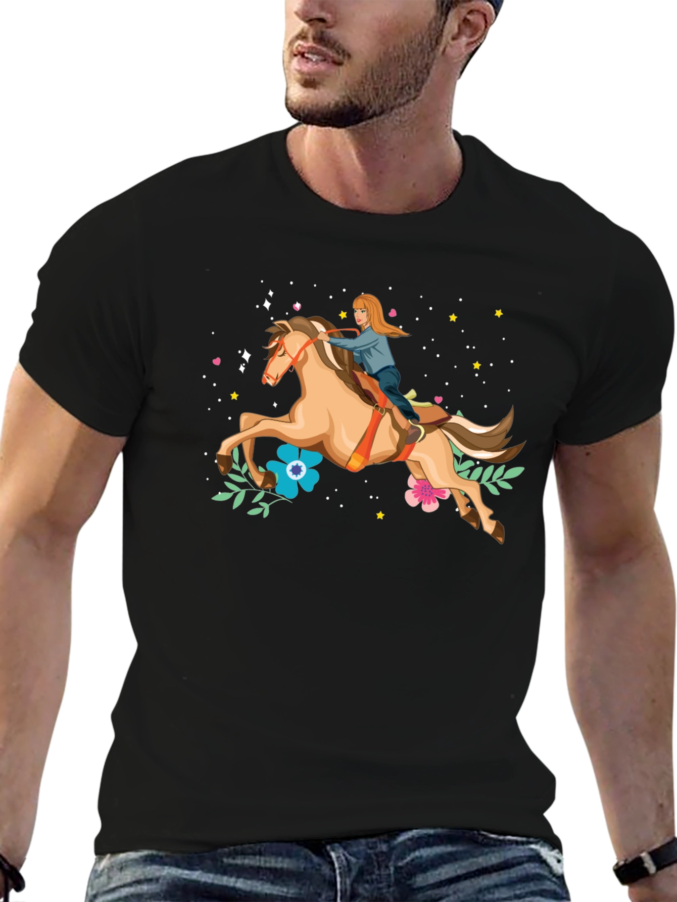 Horse Riding Graphic Tee - Black Unisex T-Shirt