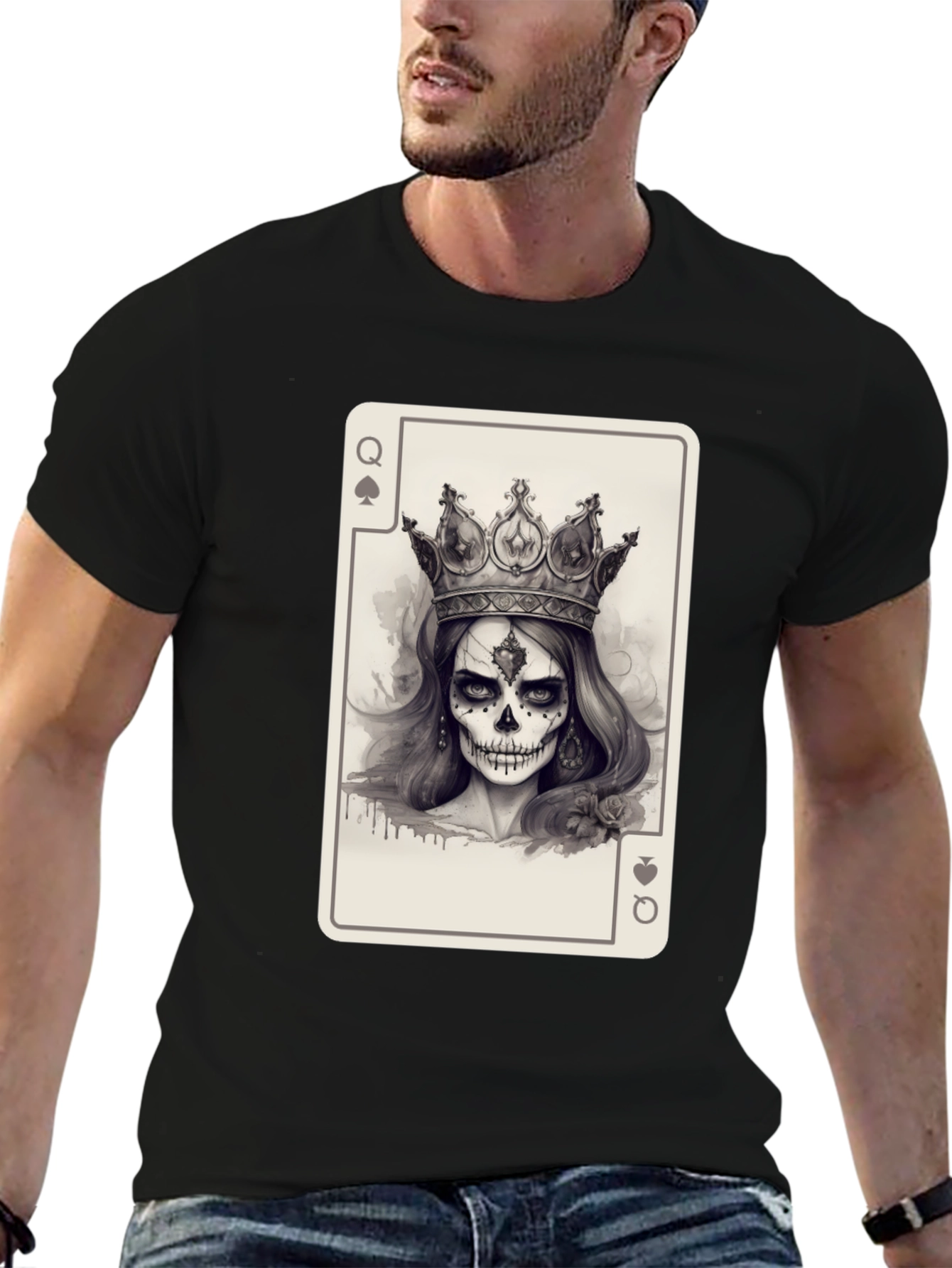 Queen of Spades Skull T-Shirt - Black