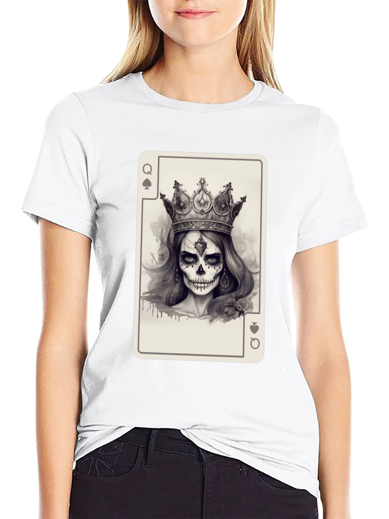 Queen of Spades Skull T-Shirt - Black