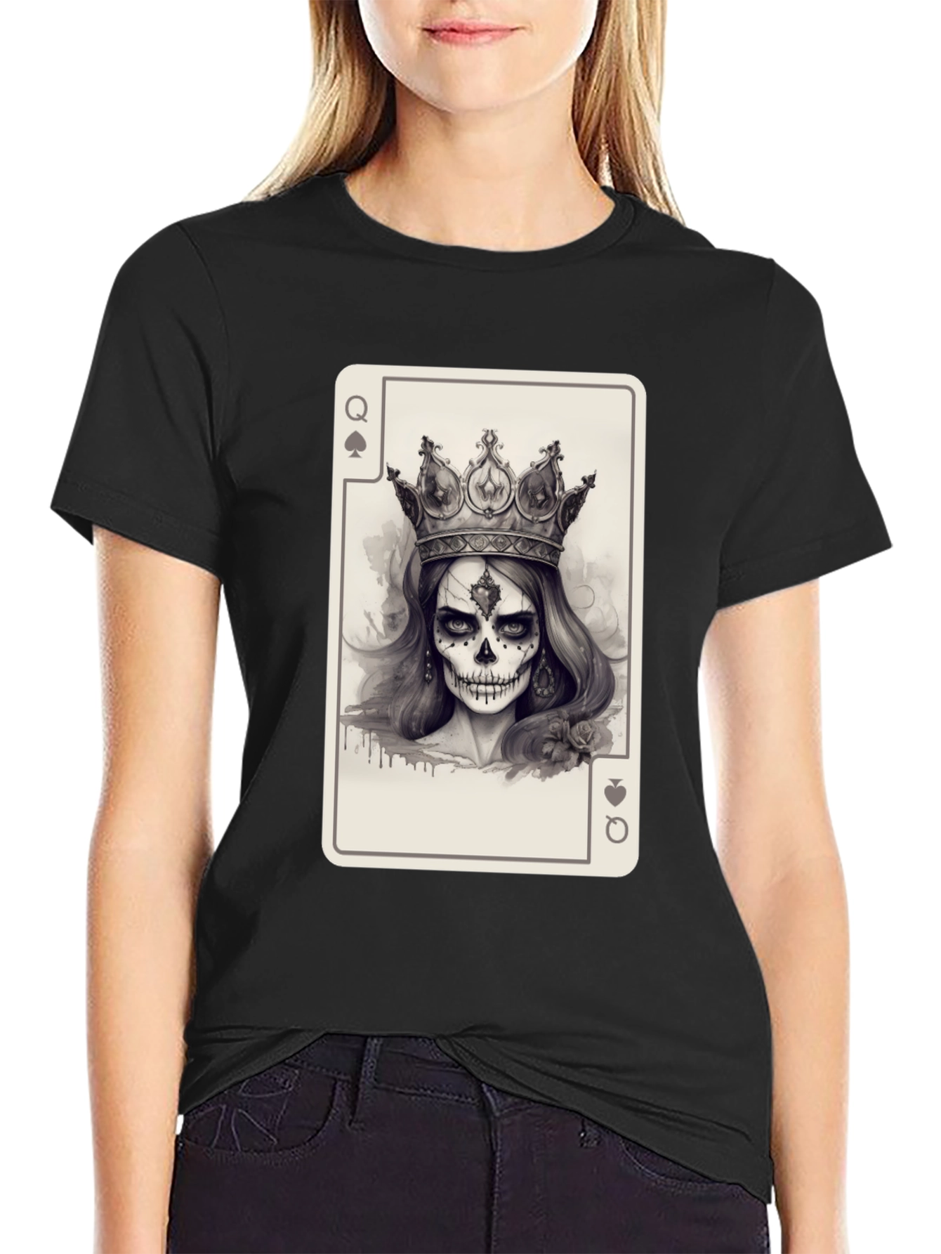 Queen of Spades Skull T-Shirt - Black