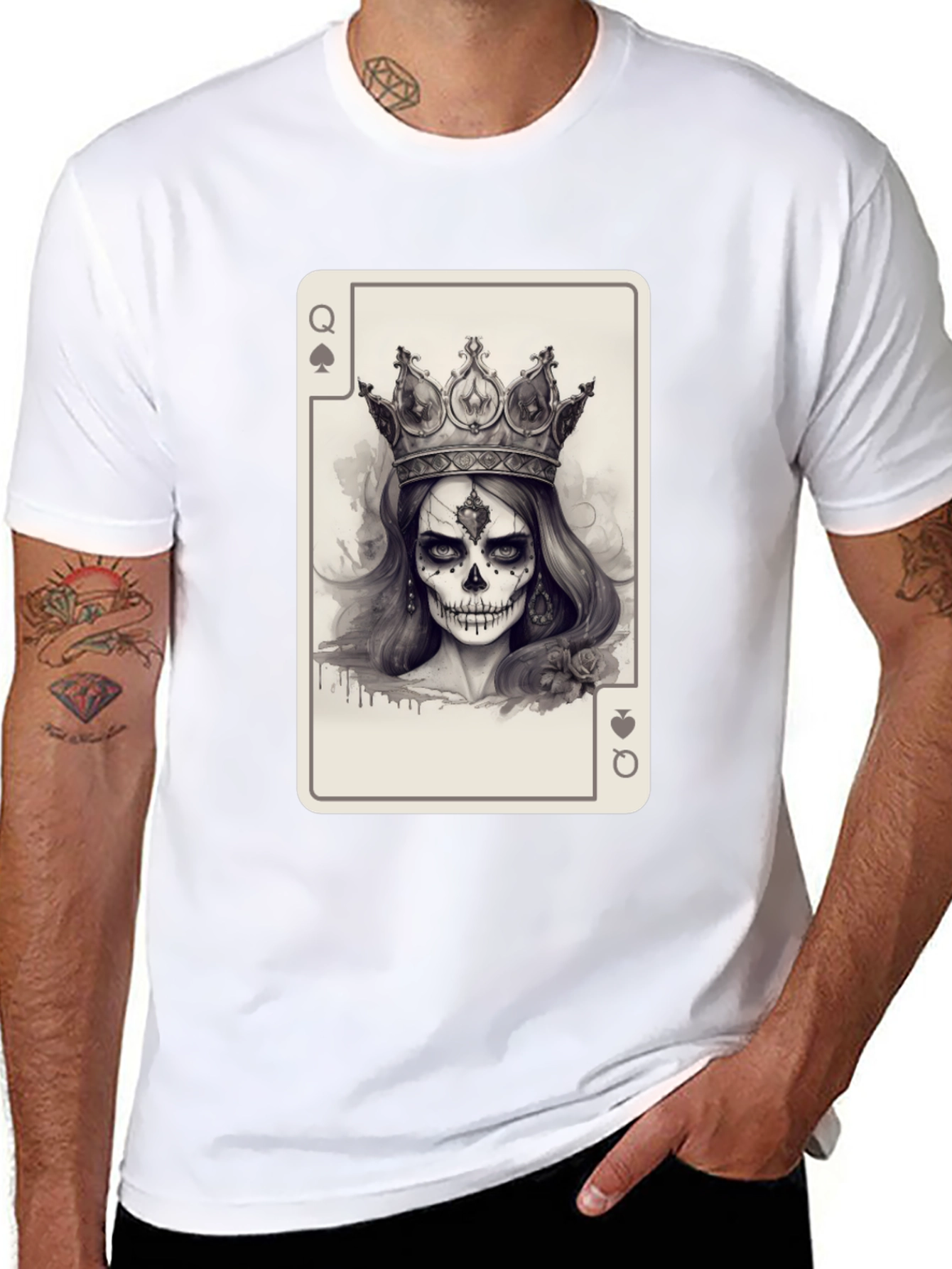 Queen of Spades Skull T-Shirt - Black