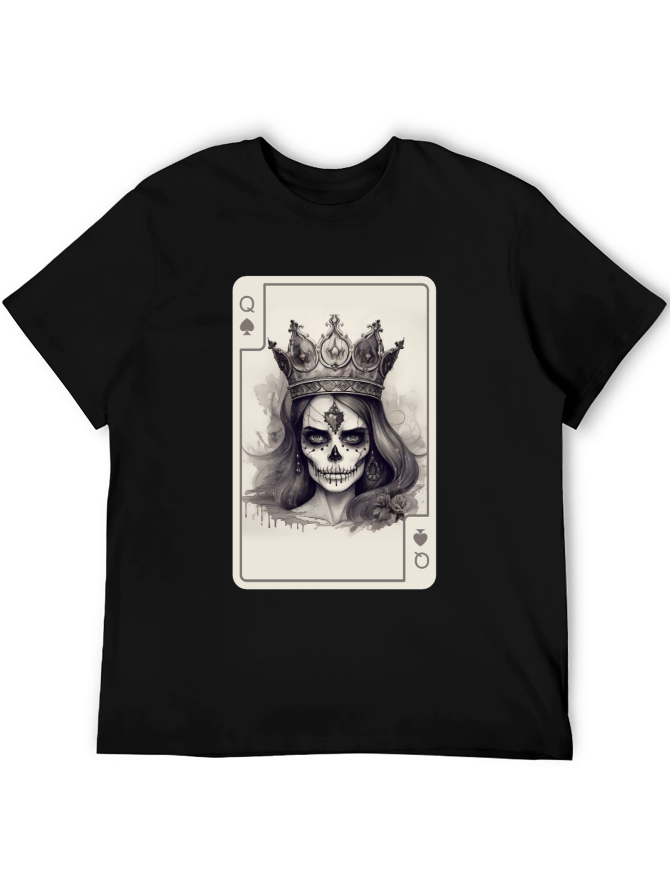 Queen of Spades Skull T-Shirt - Black