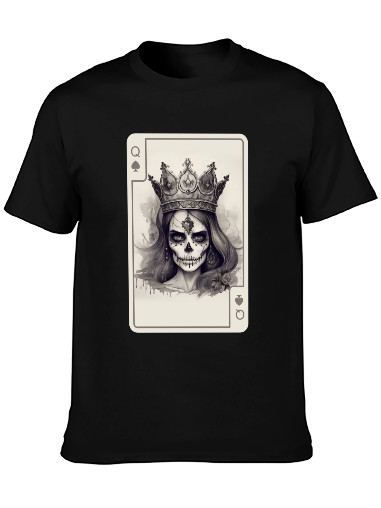 Queen of Spades Skull T-Shirt - Black