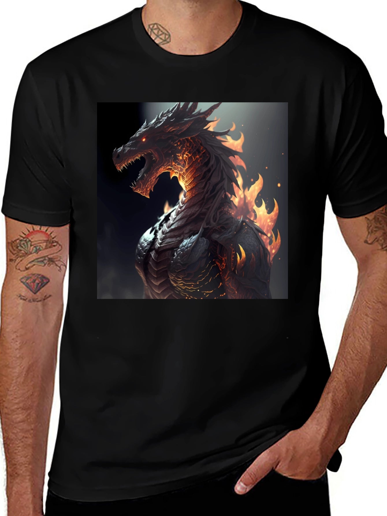 Fiery Dragon Graphic Black T-Shirt