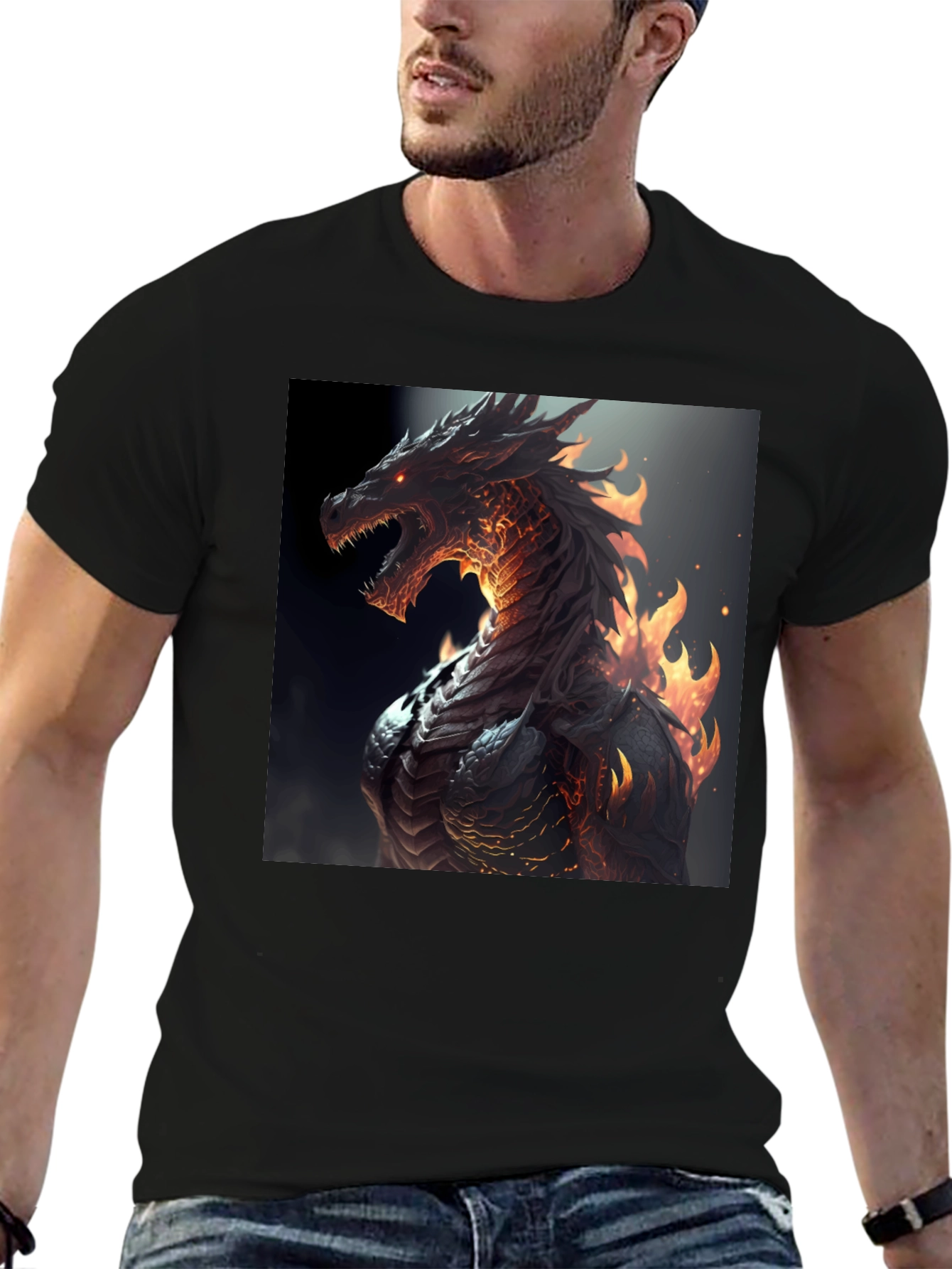Fiery Dragon Graphic Black T-Shirt