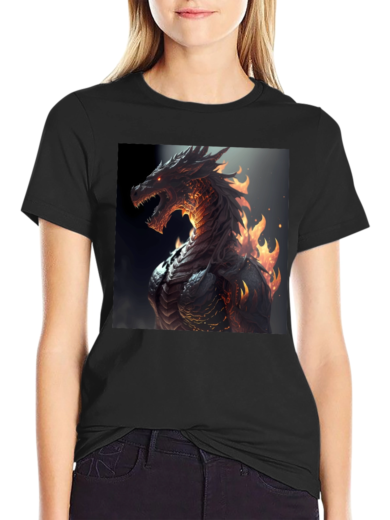 Fiery Dragon Graphic Black T-Shirt