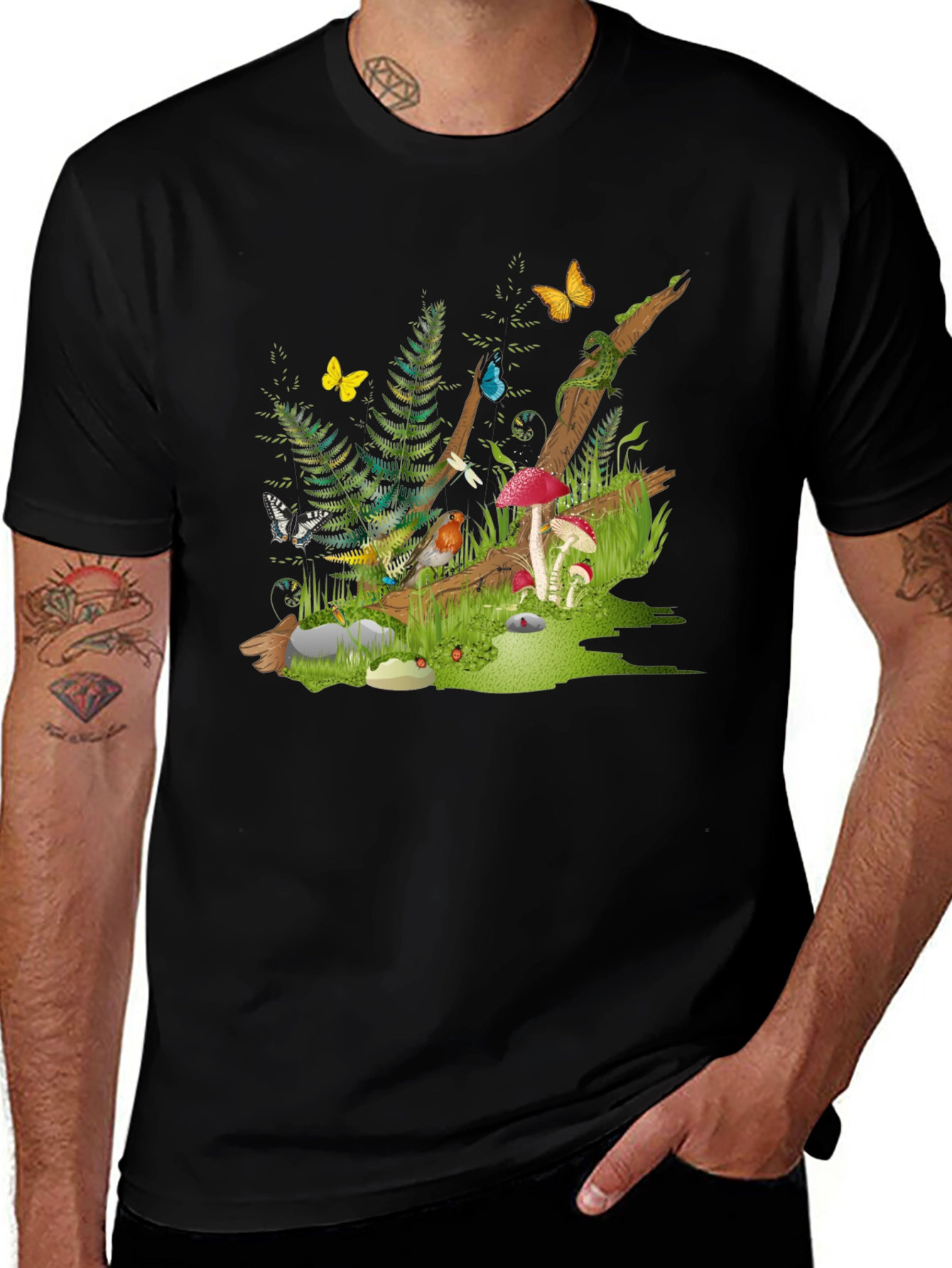 Enchanted Forest Tee - Nature Graphic Black T-Shirt