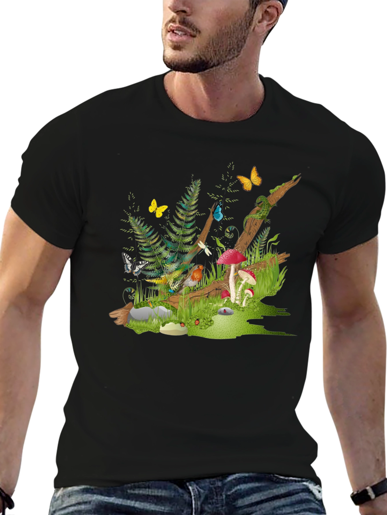 Enchanted Forest Tee - Nature Graphic Black T-Shirt