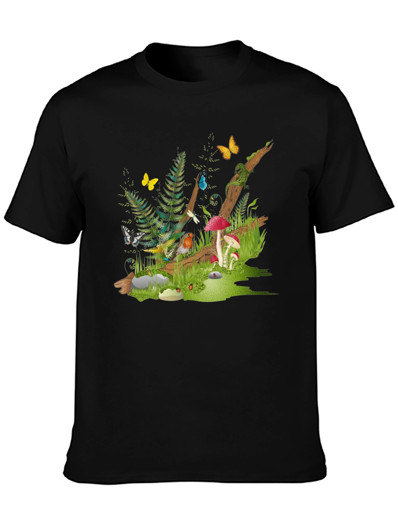 Enchanted Forest Tee - Nature Graphic Black T-Shirt