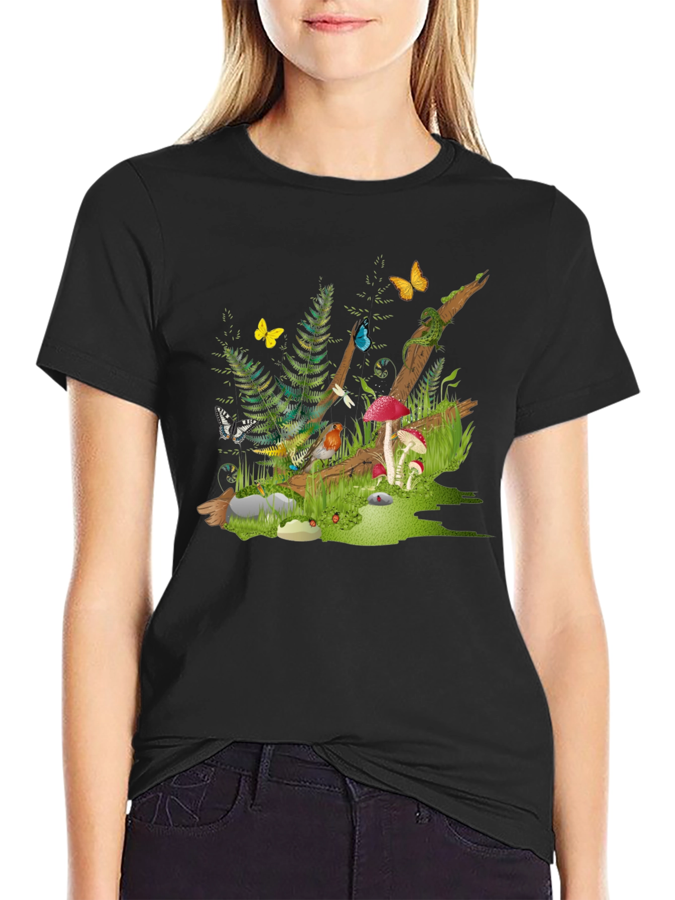 Enchanted Forest Tee - Nature Graphic Black T-Shirt