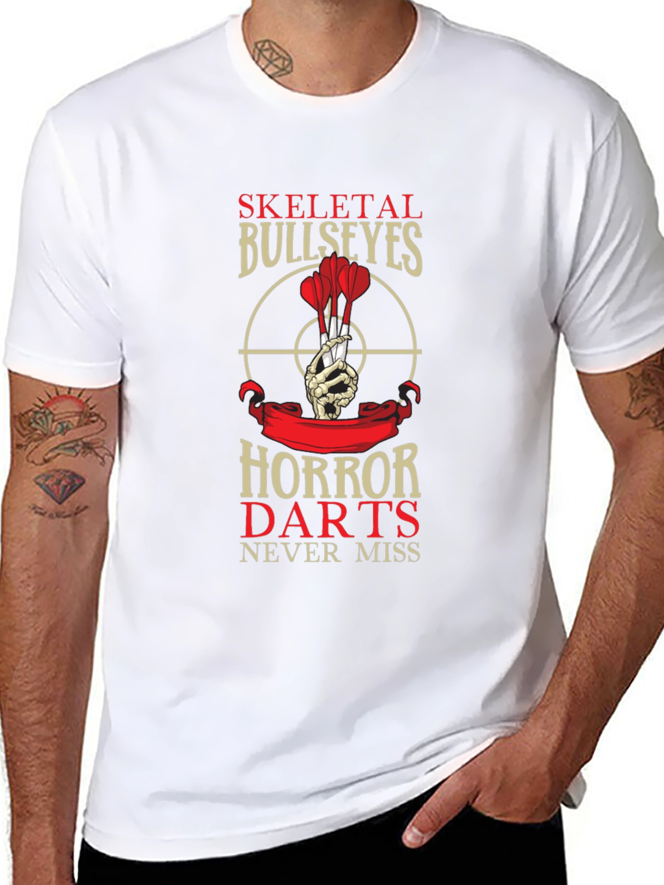 Skeletal Bullseyes Horror Darts Black T-Shirt