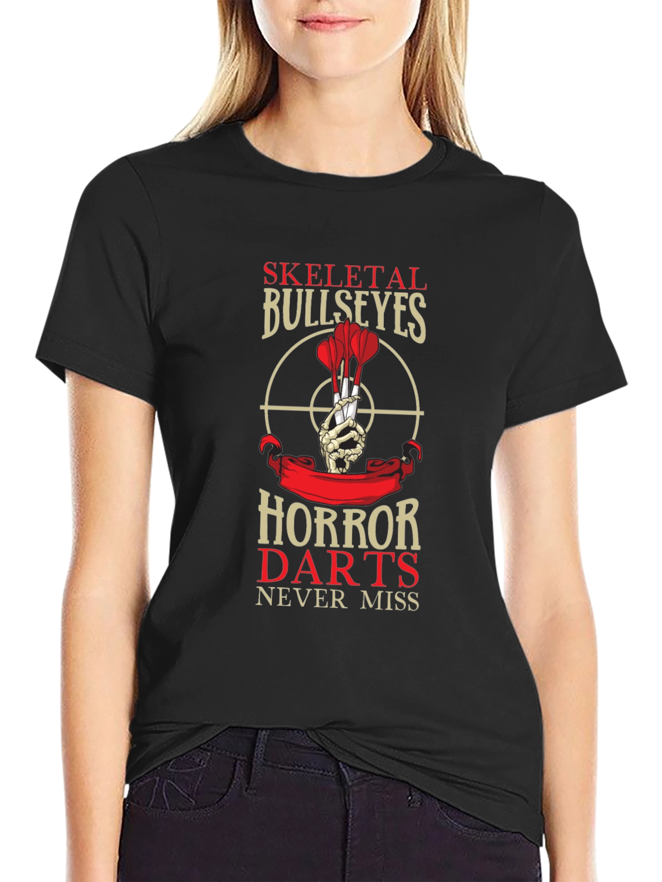 Skeletal Bullseyes Horror Darts Black T-Shirt