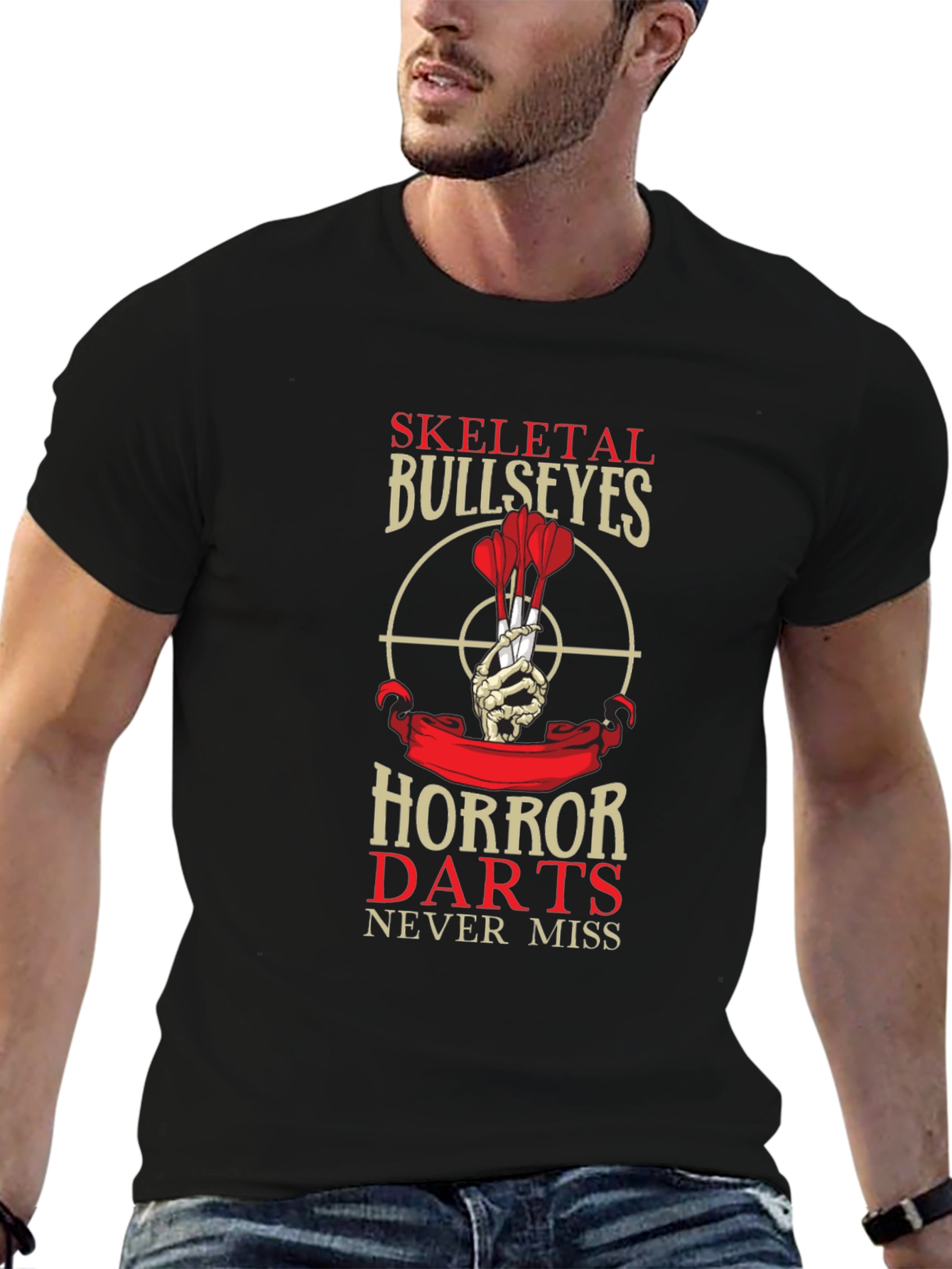 Skeletal Bullseyes Horror Darts Black T-Shirt
