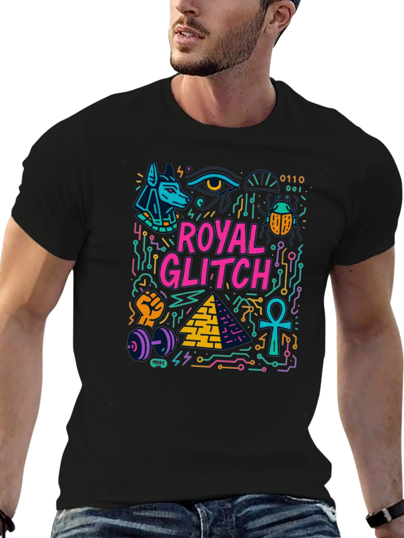 Royal Glitch Graphic Print T-Shirt - Modern Egypt