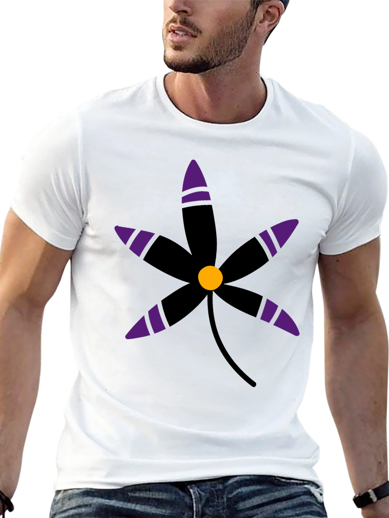 Black T-Shirt with Graphic Flower Print
