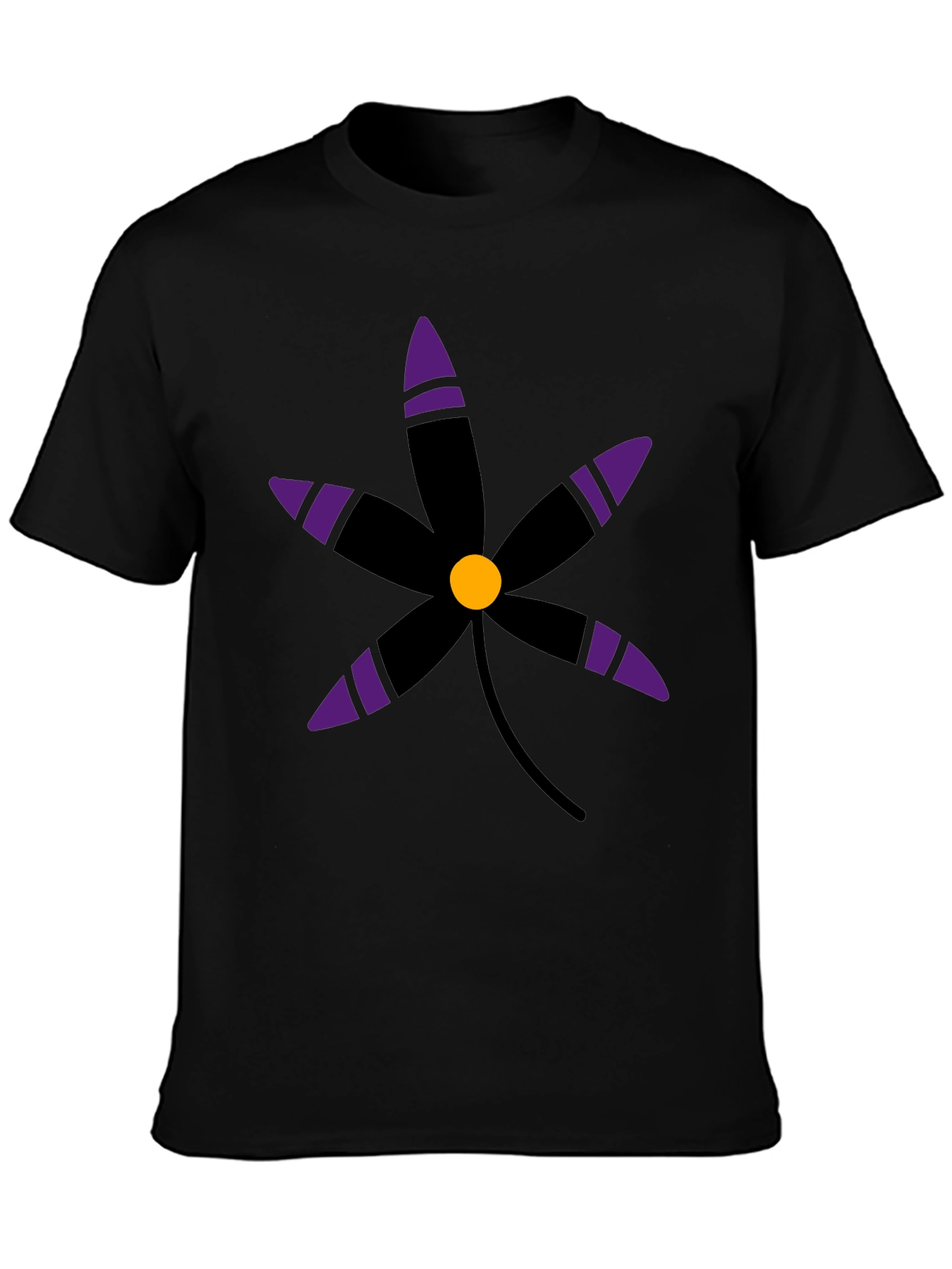 Black T-Shirt with Graphic Flower Print