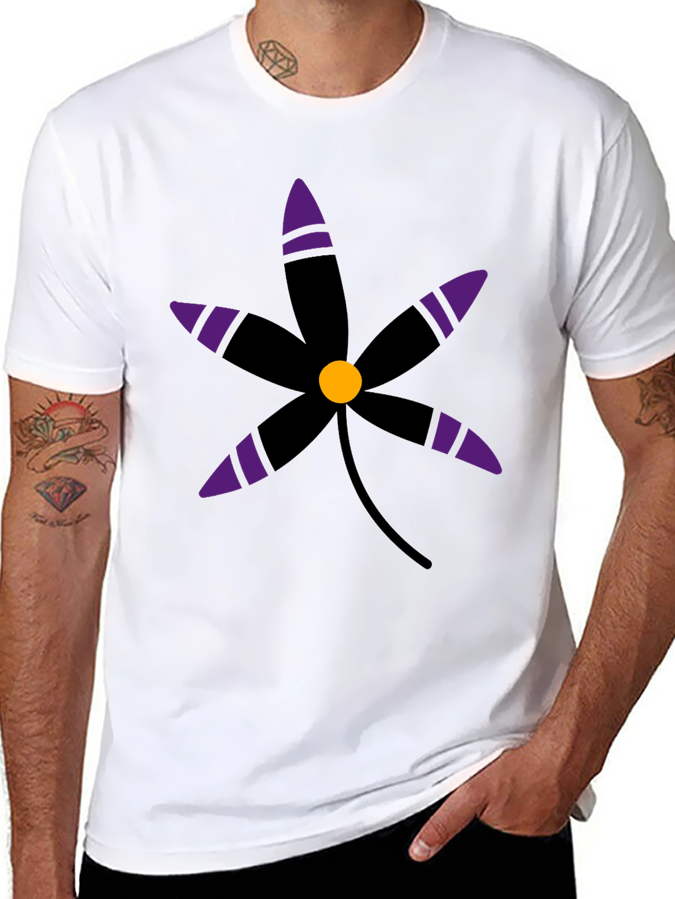 Black T-Shirt with Graphic Flower Print