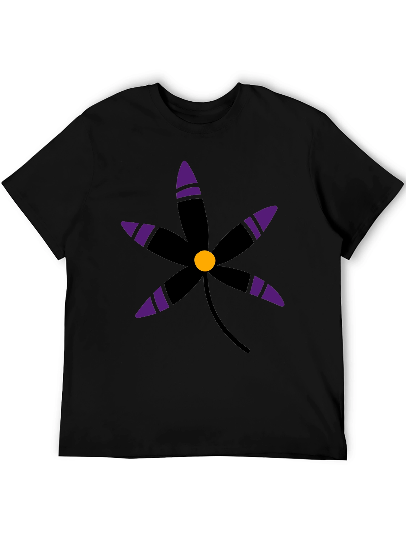 Black T-Shirt with Graphic Flower Print