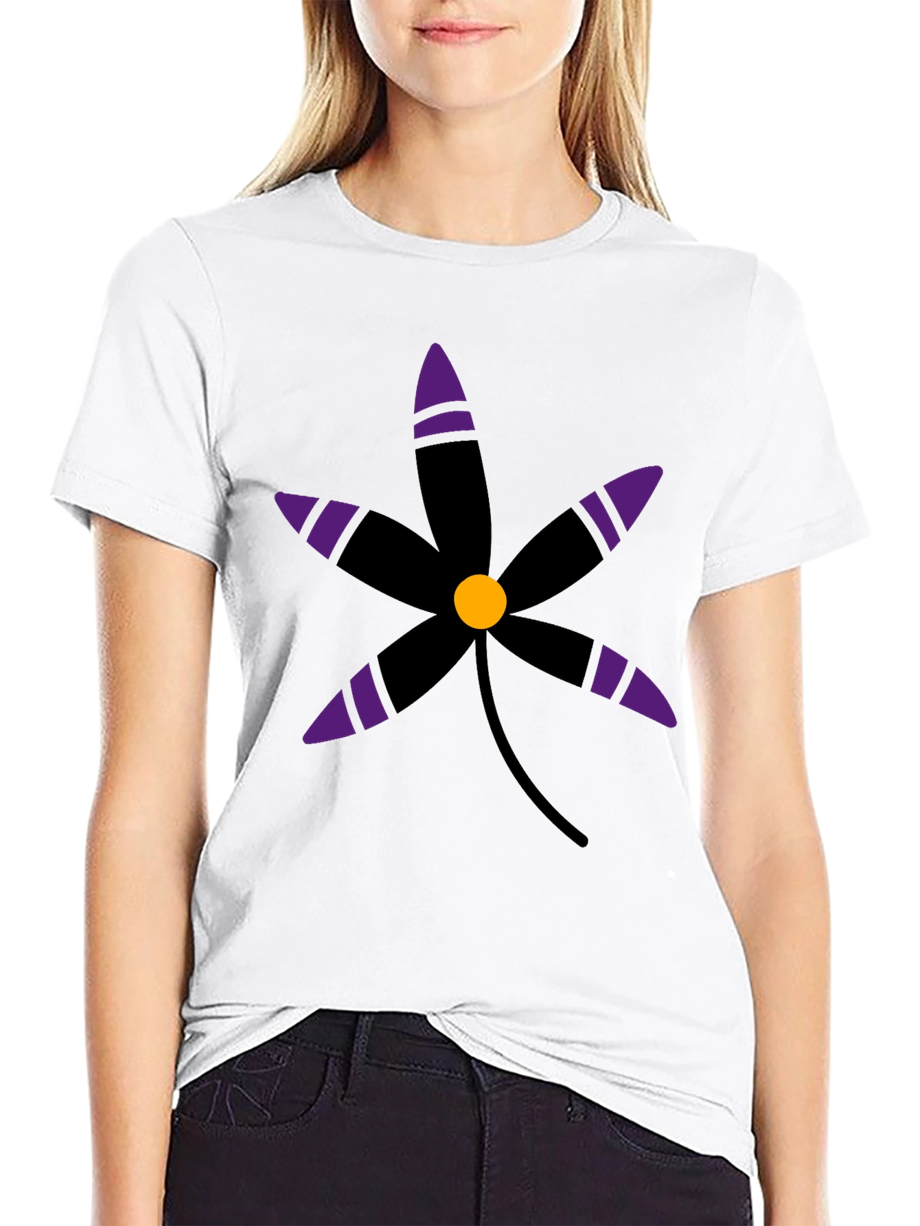 Black T-Shirt with Graphic Flower Print
