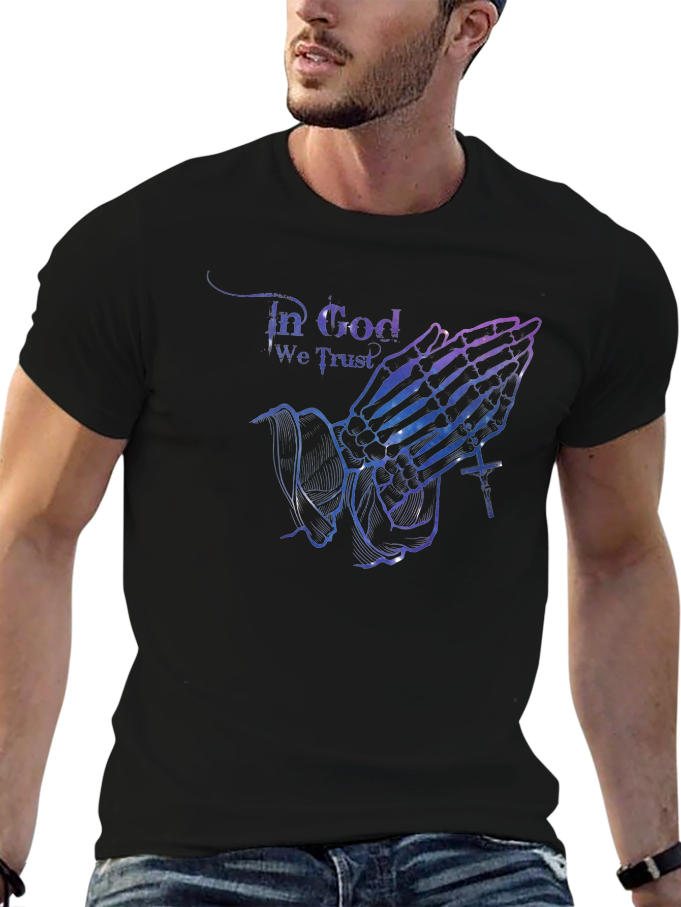 In God We Trust Skeleton Hands Black T-Shirt