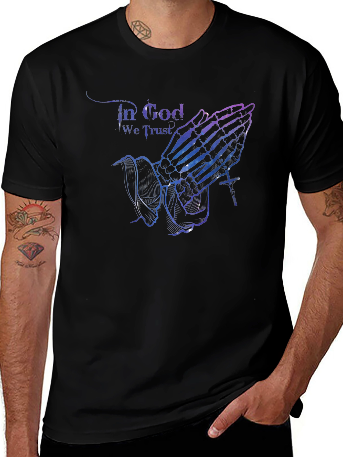 In God We Trust Skeleton Hands Black T-Shirt