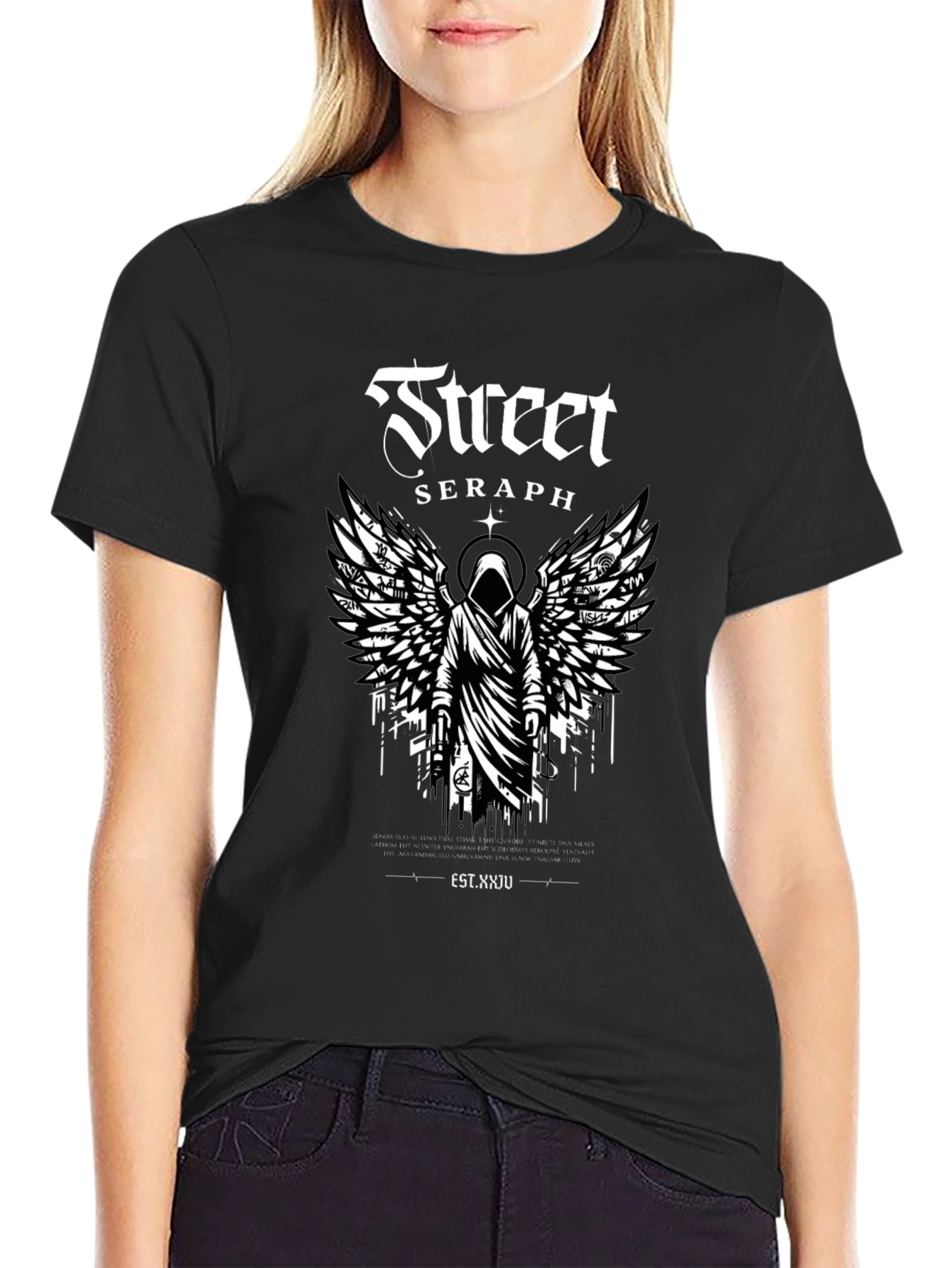 Street Seraph Black T-Shirt - Urban Angel Design