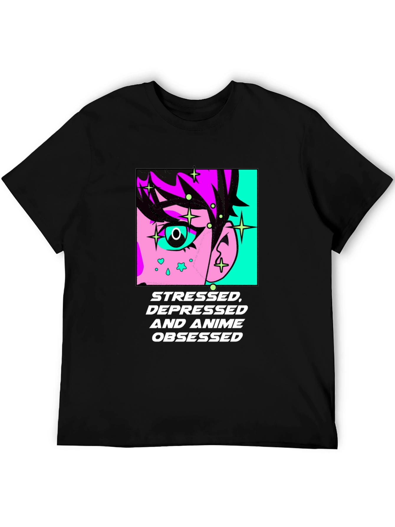 Stressed Depressed Anime Obsessed Black T-Shirt