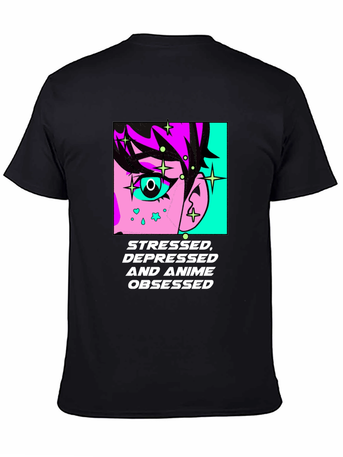 Stressed Depressed Anime Obsessed Black T-Shirt