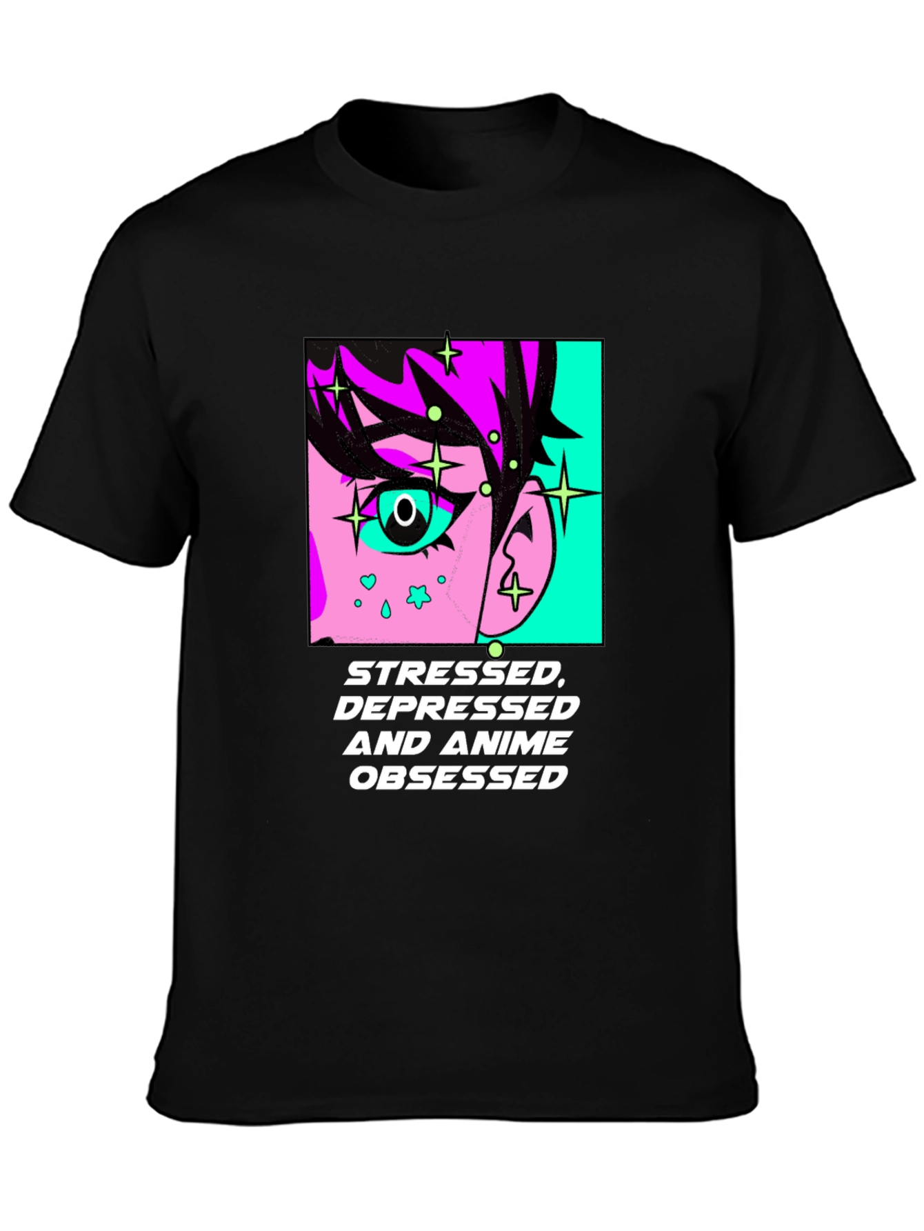 Stressed Depressed Anime Obsessed Black T-Shirt