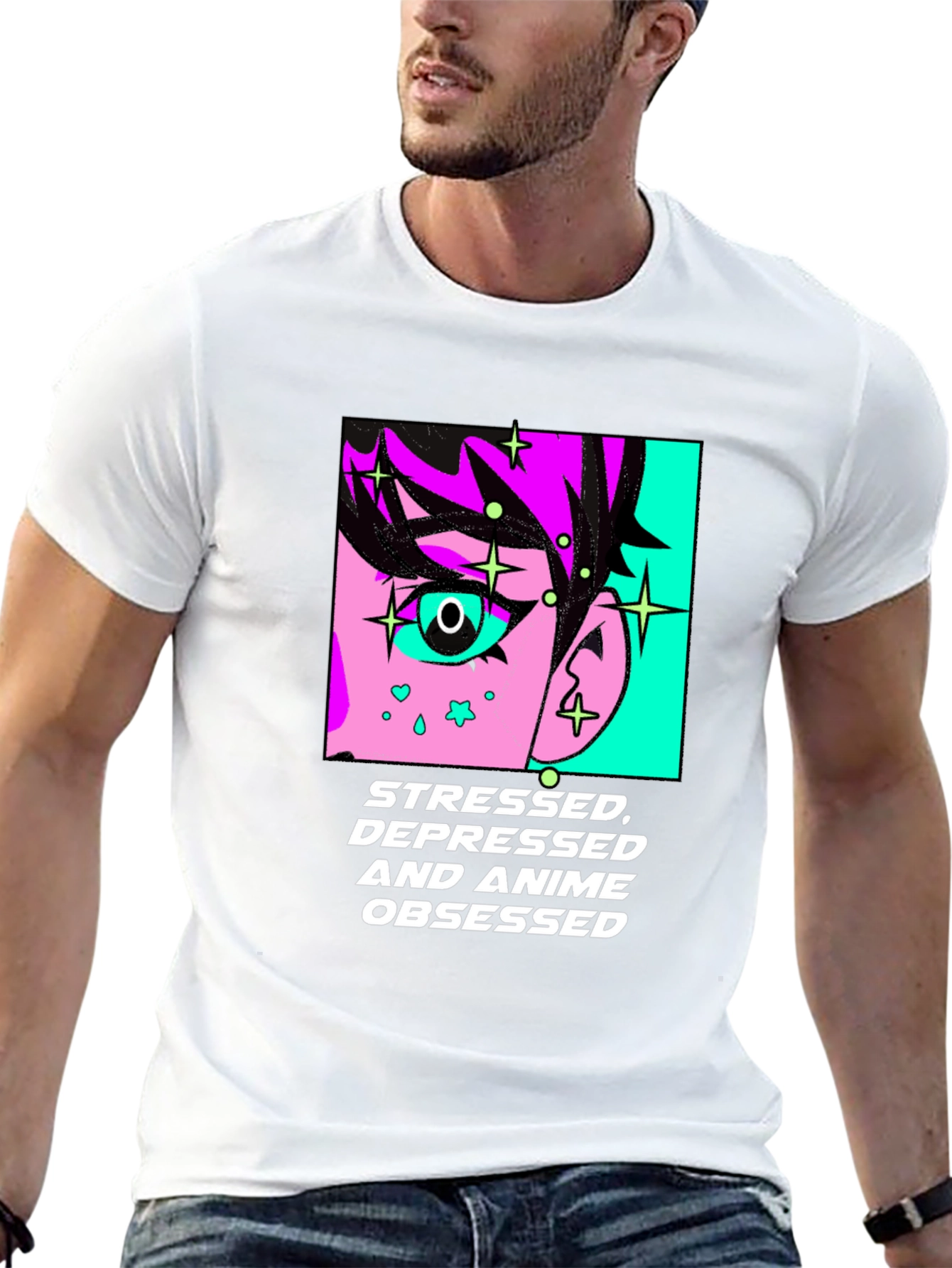 Stressed Depressed Anime Obsessed Black T-Shirt