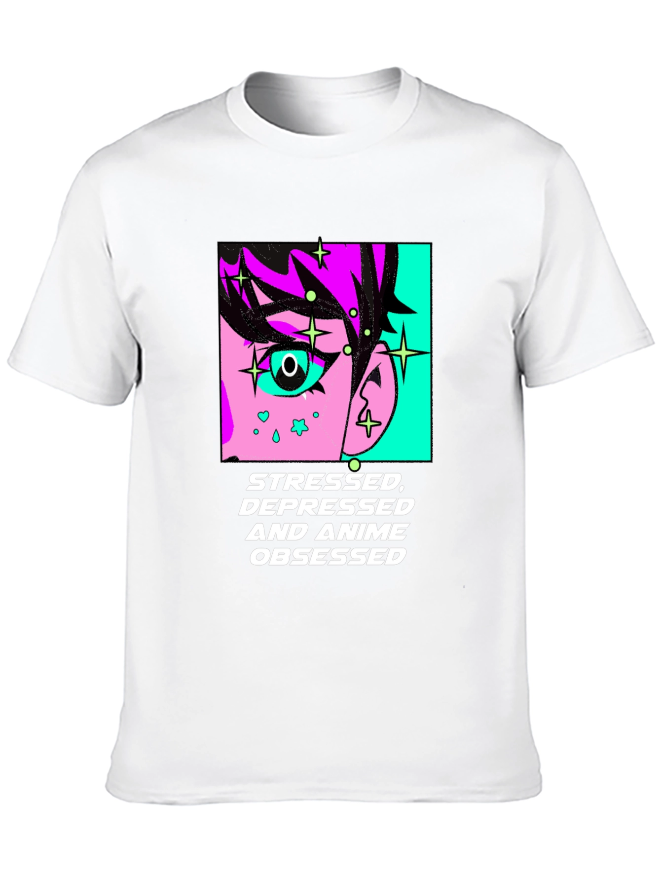Stressed Depressed Anime Obsessed Black T-Shirt