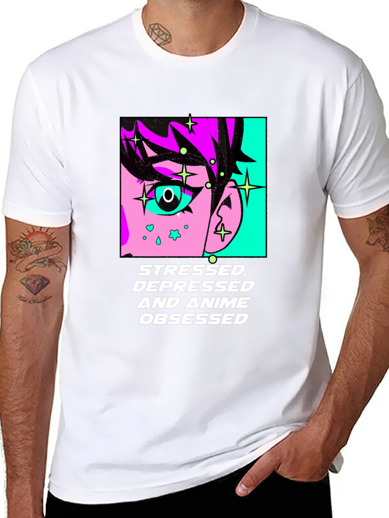 Stressed Depressed Anime Obsessed Black T-Shirt