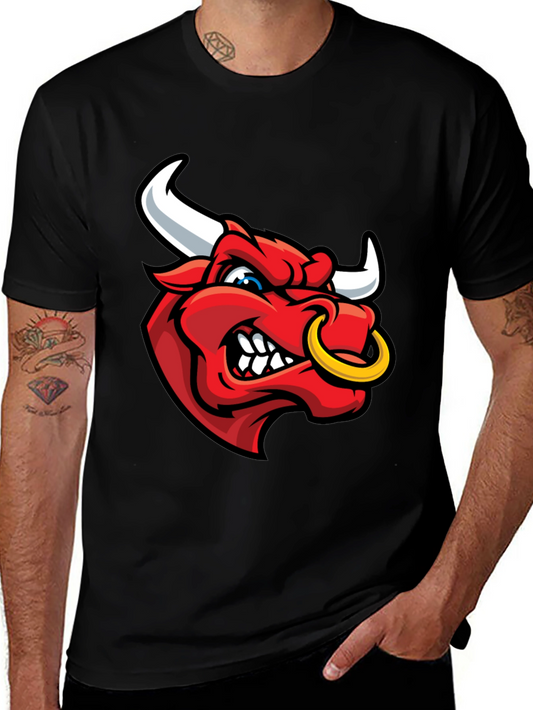 Mens Black T-Shirt with Red Bull Graphic