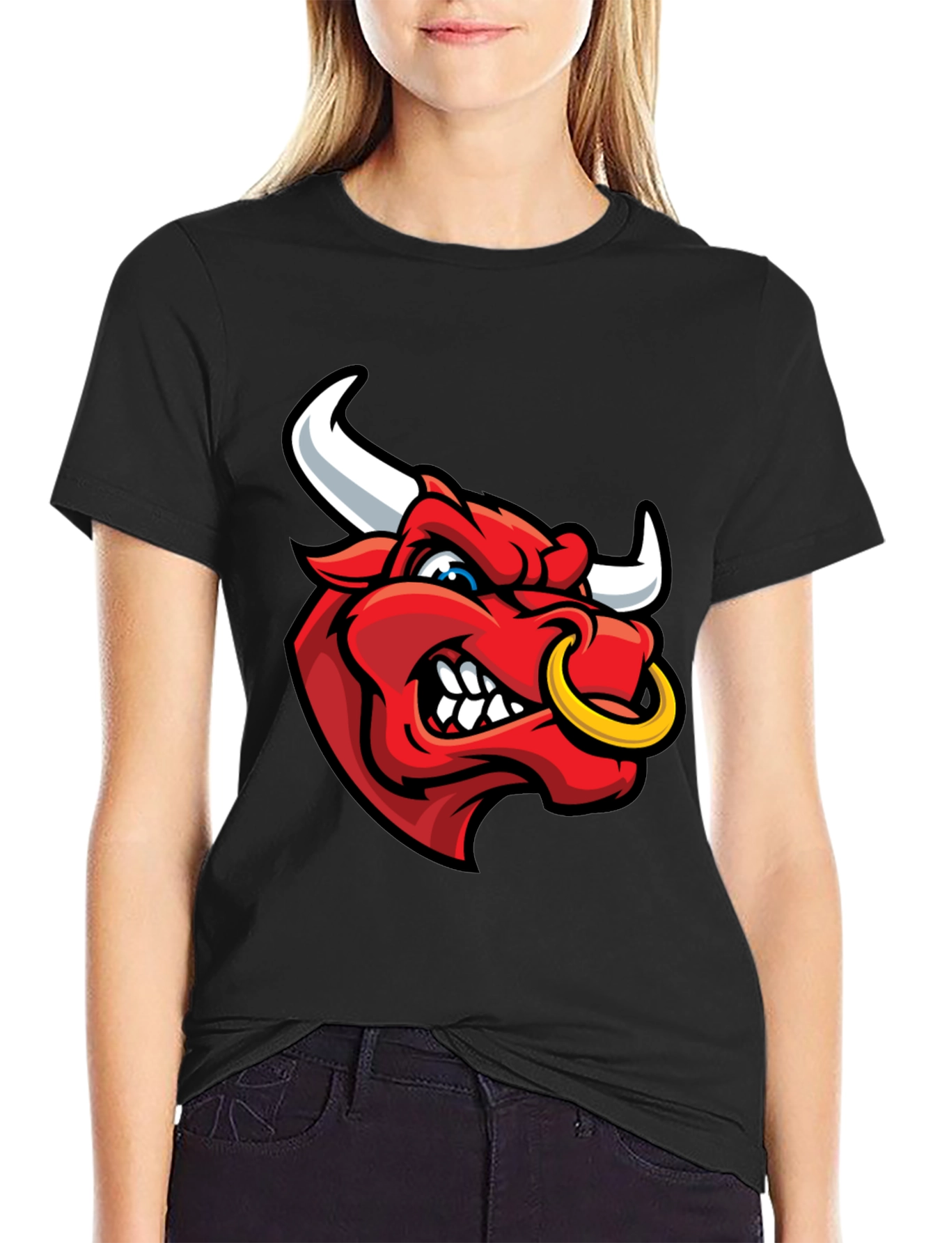 Mens Black T-Shirt with Red Bull Graphic
