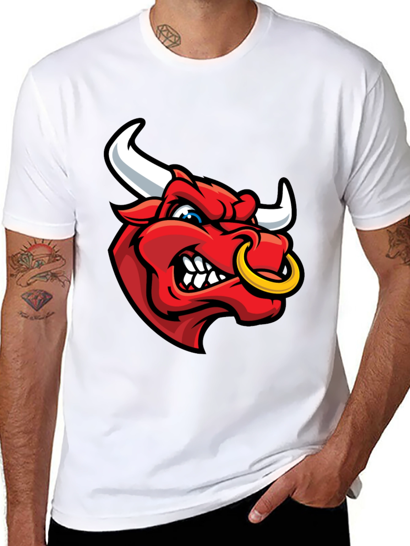 Mens Black T-Shirt with Red Bull Graphic