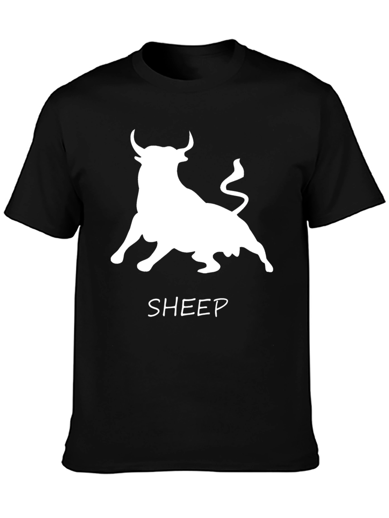 Bull Sheep Graphic Print Black T-Shirt