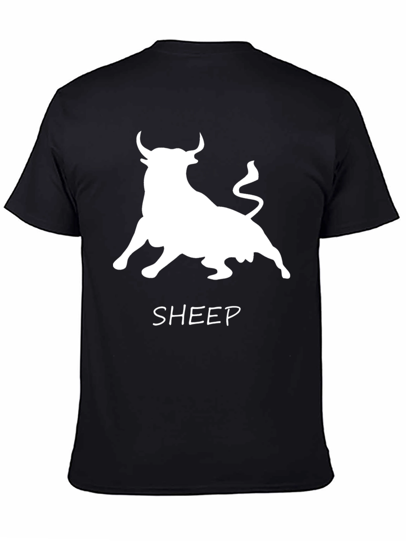 Bull Sheep Graphic Print Black T-Shirt