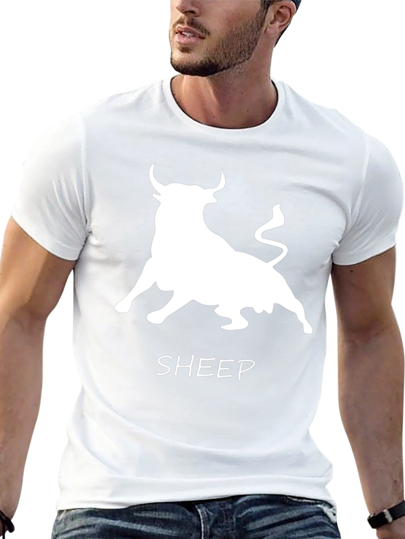 Bull Sheep Graphic Print Black T-Shirt