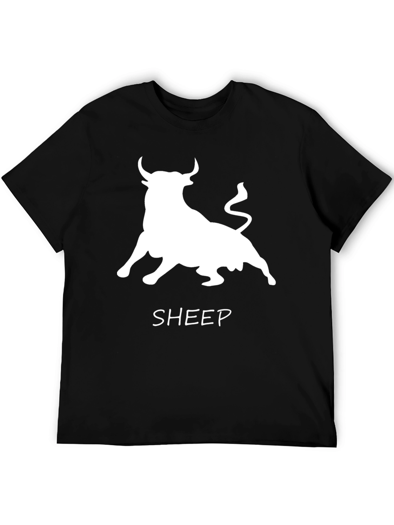 Bull Sheep Graphic Print Black T-Shirt