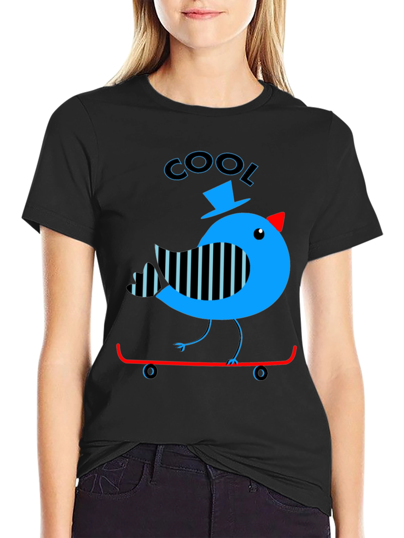 Cool Bird on Skateboard Graphic Tee