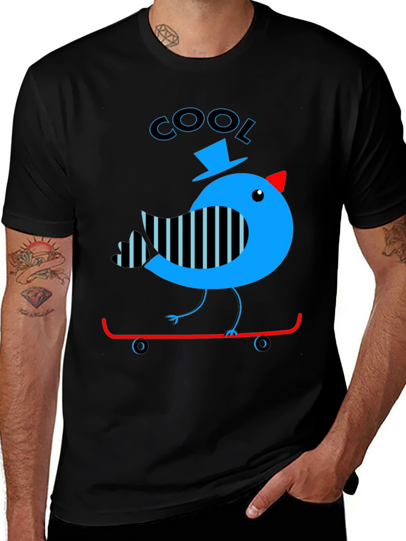 Cool Bird on Skateboard Graphic Tee