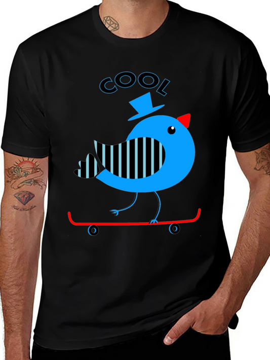 Cool Bird on Skateboard Graphic Tee
