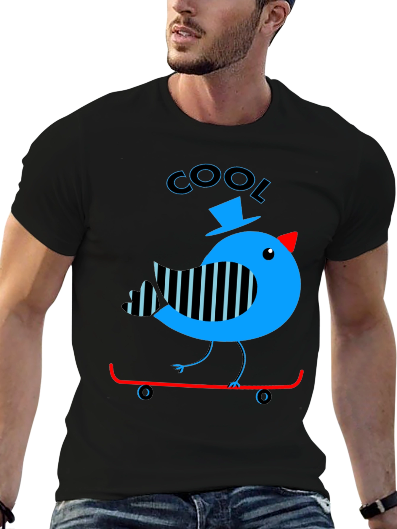 Cool Bird on Skateboard Graphic Tee