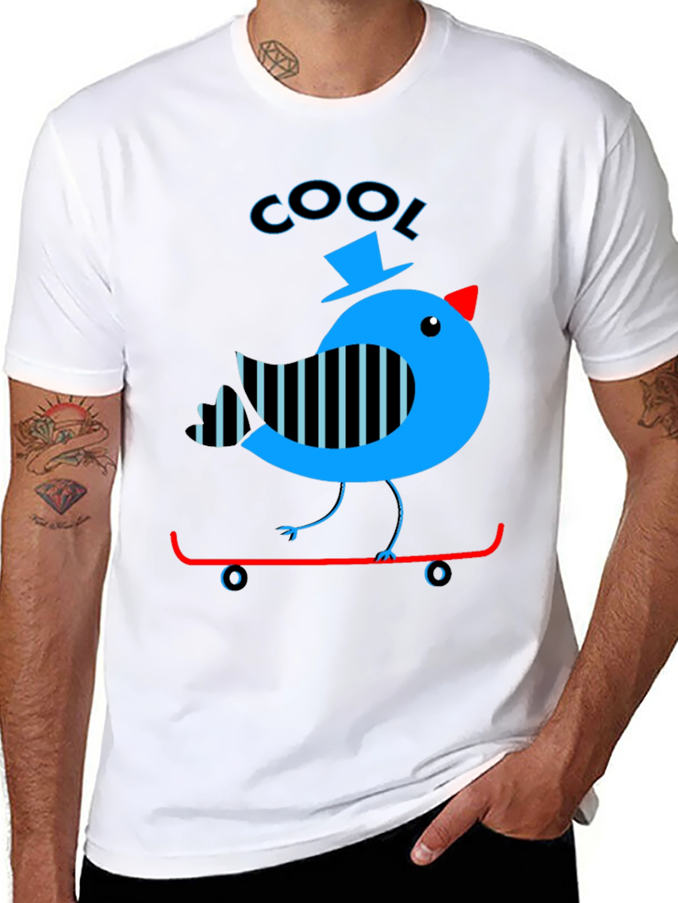 Cool Bird on Skateboard Graphic Tee