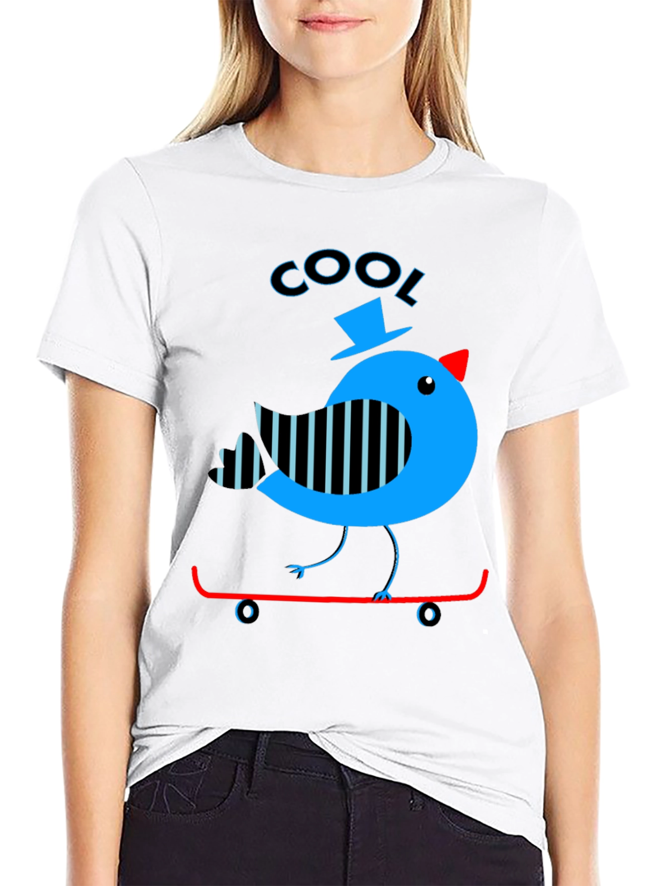 Cool Bird on Skateboard Graphic Tee