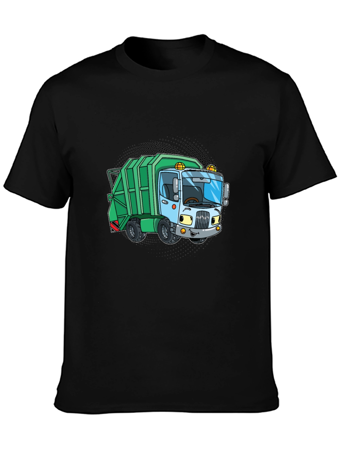 Cartoon Garbage Truck Graphic Tee - Black